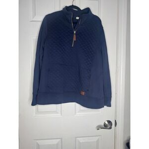 L.L. Bean Woman's Navy Blue Quilted Quarter Zip Pullover Size XL Pet‎